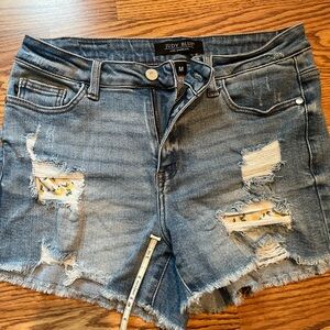 Judy Blue Ripped Denim Shorts with Floral Accents